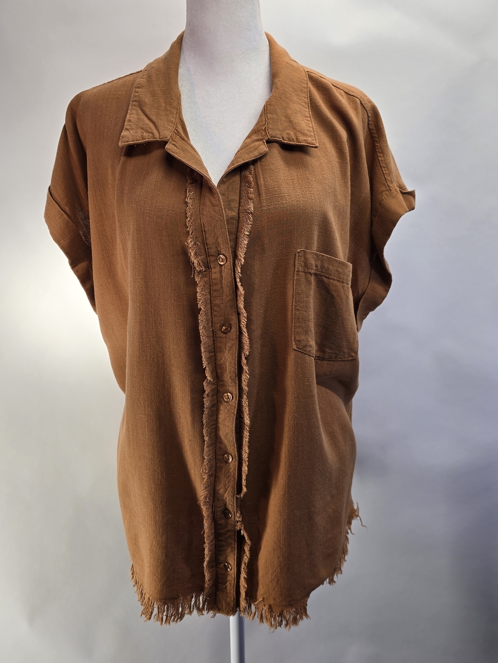 Umgee Rust Brown Button-Down Short Sleeve Shirt